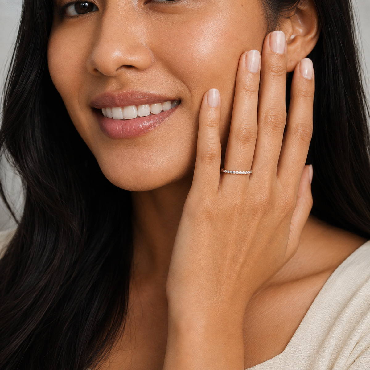 Vina Belle Eternity Lab-Grown Diamond Band in 14K Rose Gold, worn on hand