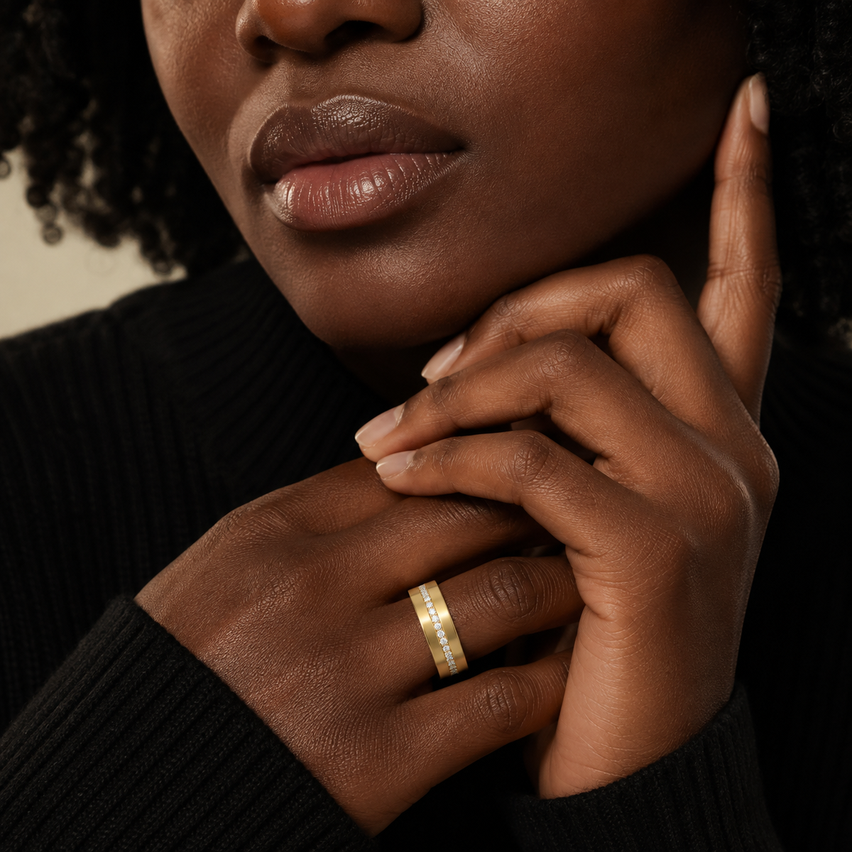Hera Channel Flat Edge Eternity Lab-Grown Diamond Wedding Band in 18K Yellow Gold, worn on hand