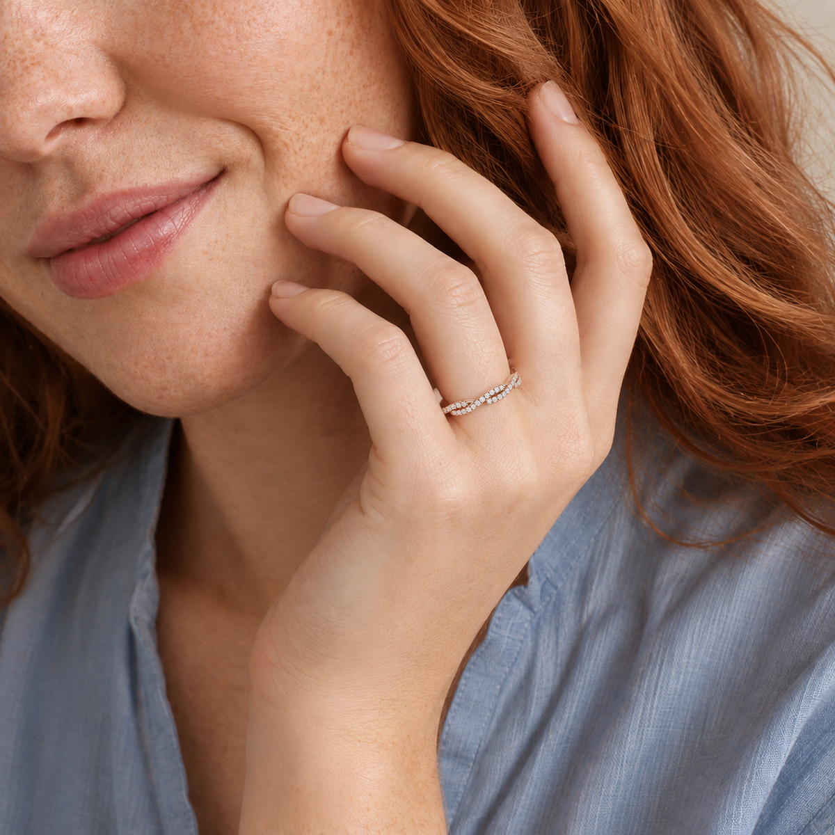 Camille Luxe Petite Twisted Vine Lab-Grown Diamond Ring in 14K Rose Gold, worn on hand