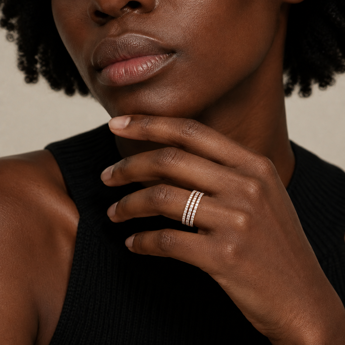 Cressida Luxe Triple Split Shank Lab-Grown Diamond Ring in 14K Rose Gold, worn on hand