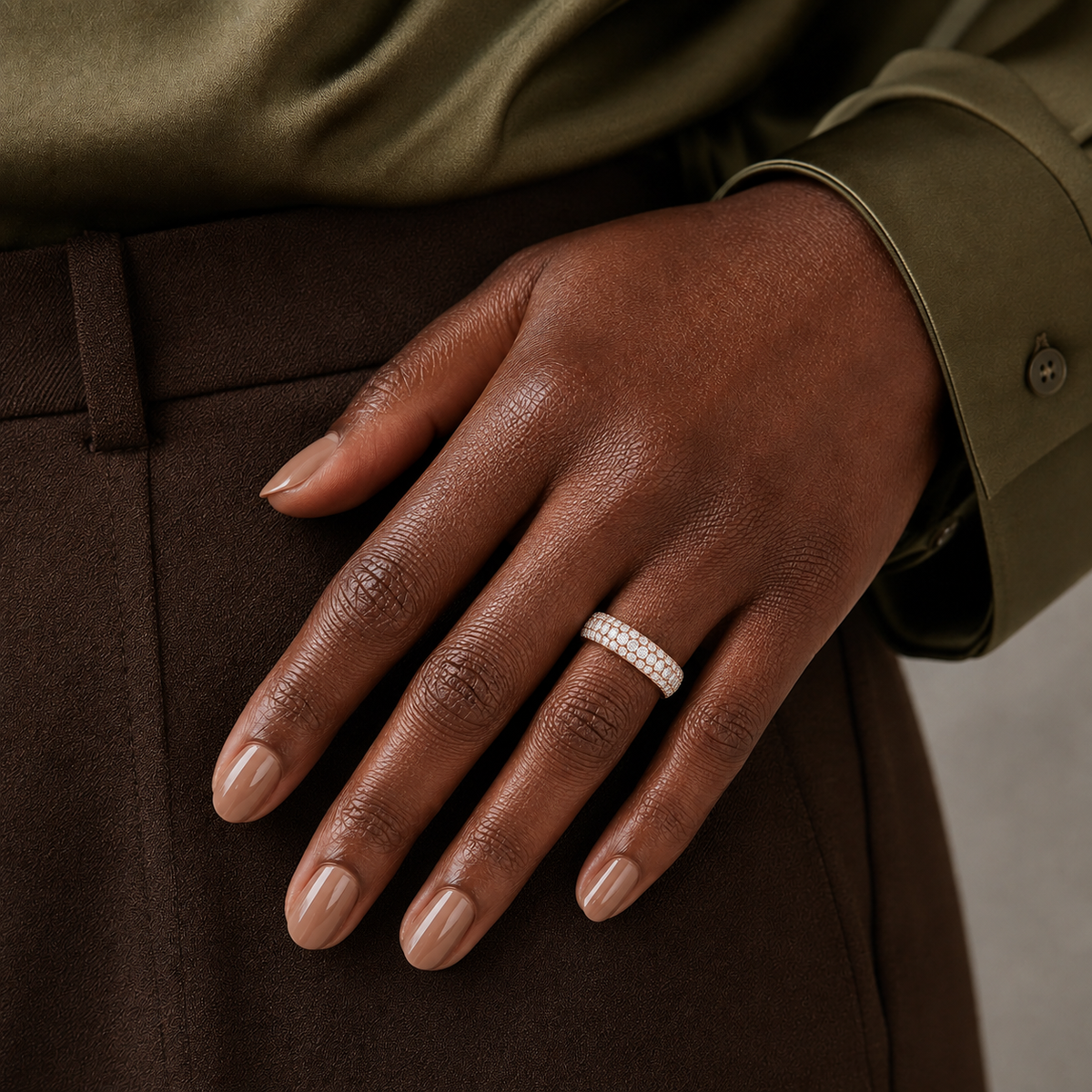 Liora Luxe Pave Half Coverage Lab-Grown Diamond Ring in 14K Rose Gold, worn on hand