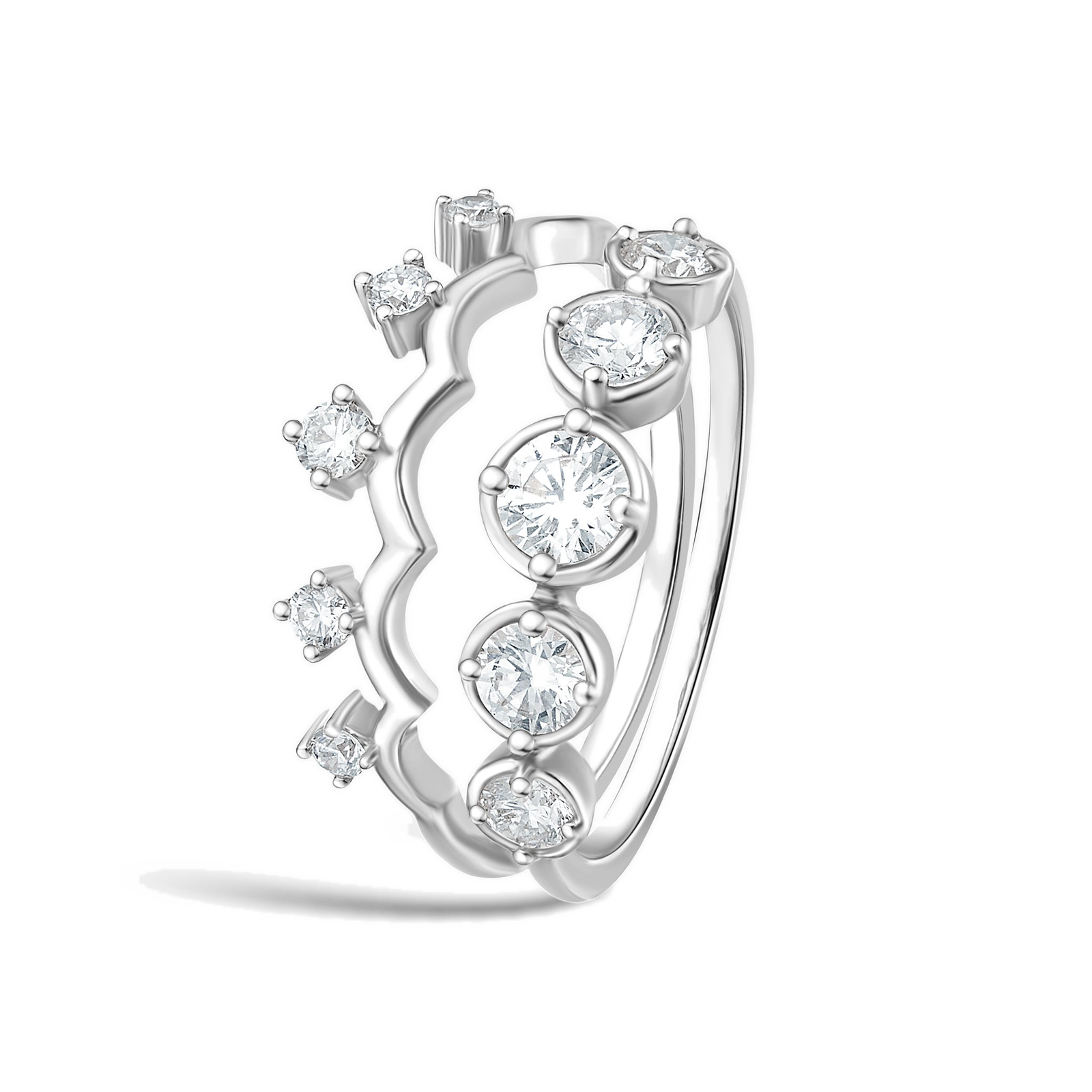 Maren Toi Et Moi Crowned Duo Stackable Half Eternity Diamond Band in 18K White Gold second product view
