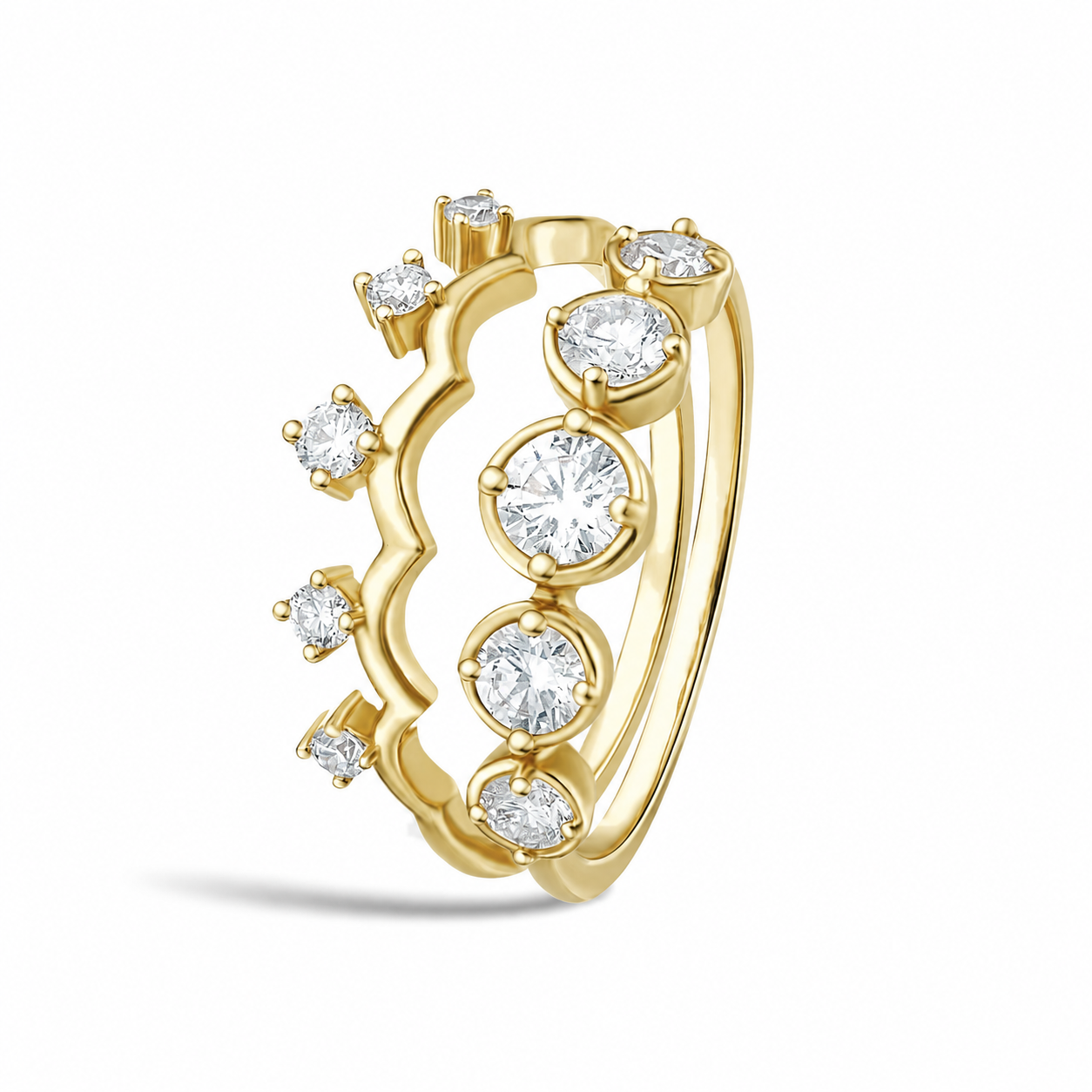 Maren Toi Et Moi Crowned Duo Stackable Half Eternity Diamond Band in 18K Yellow Gold second product view