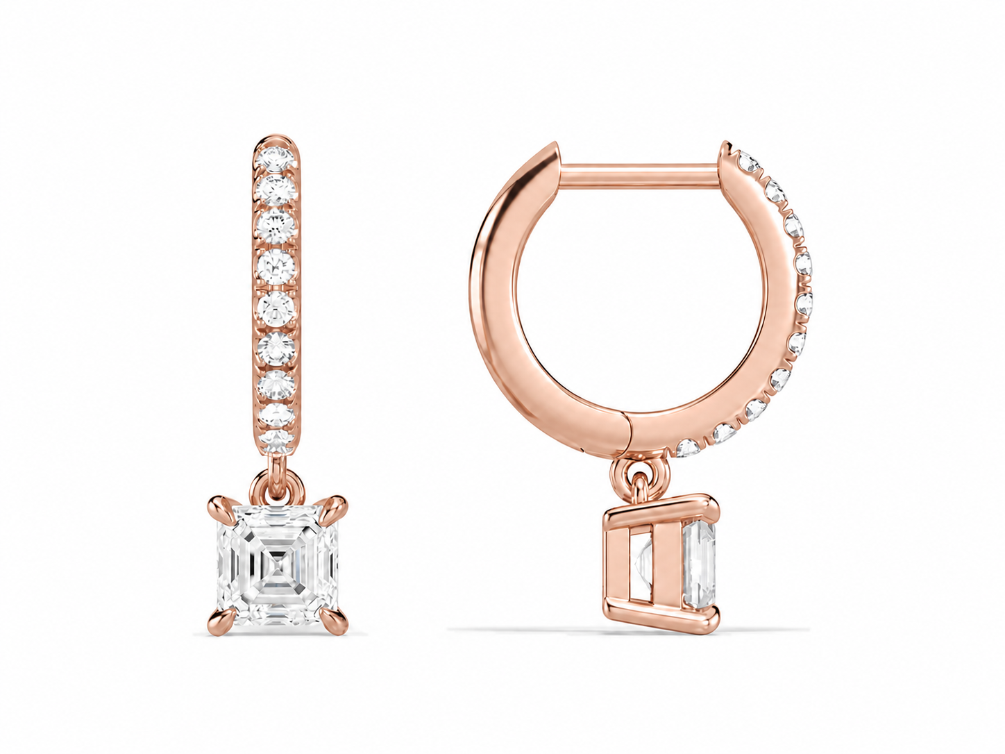 Fiorella Asscher Accented Drop Huggie Hoop Diamond Earrings in 14K Rose Gold second product view