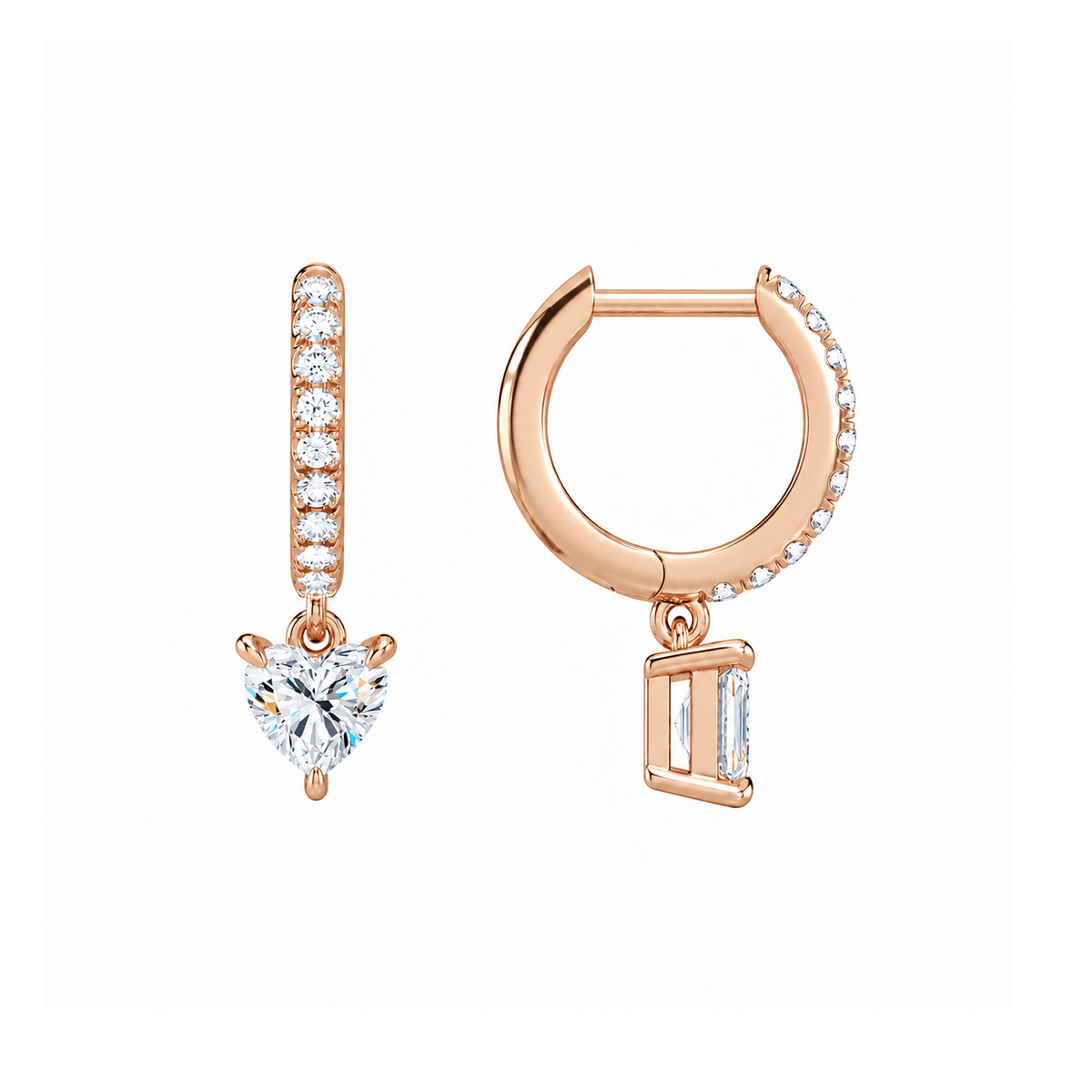 Fiorella Heart Accented Drop Huggie Hoop Lab-Grown Diamond Earrings in 14K Rose Gold, alternate product view