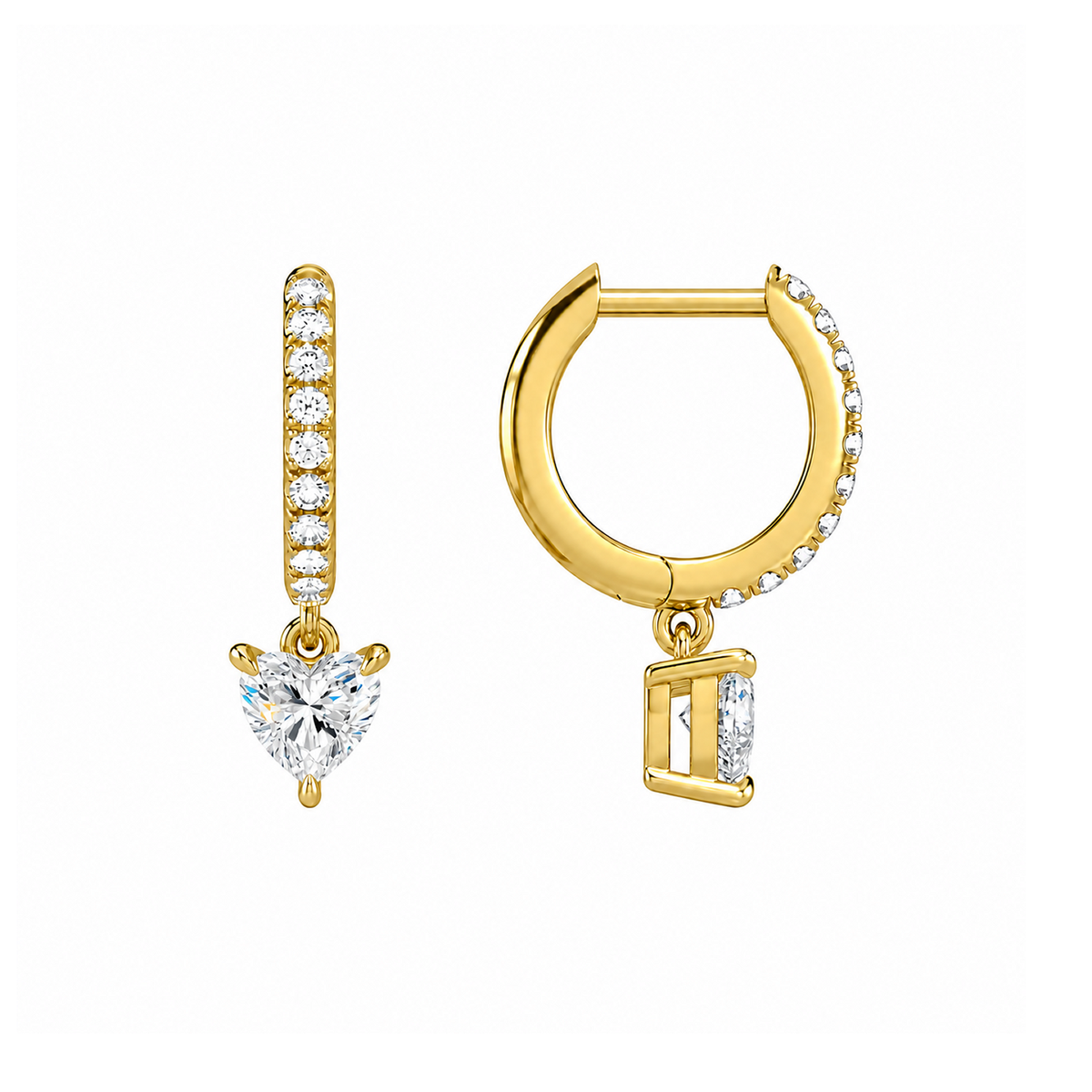 Fiorella Heart Accented Drop Huggie Hoop Lab-Grown Diamond Earrings in 14K Yellow Gold, alternate product view
