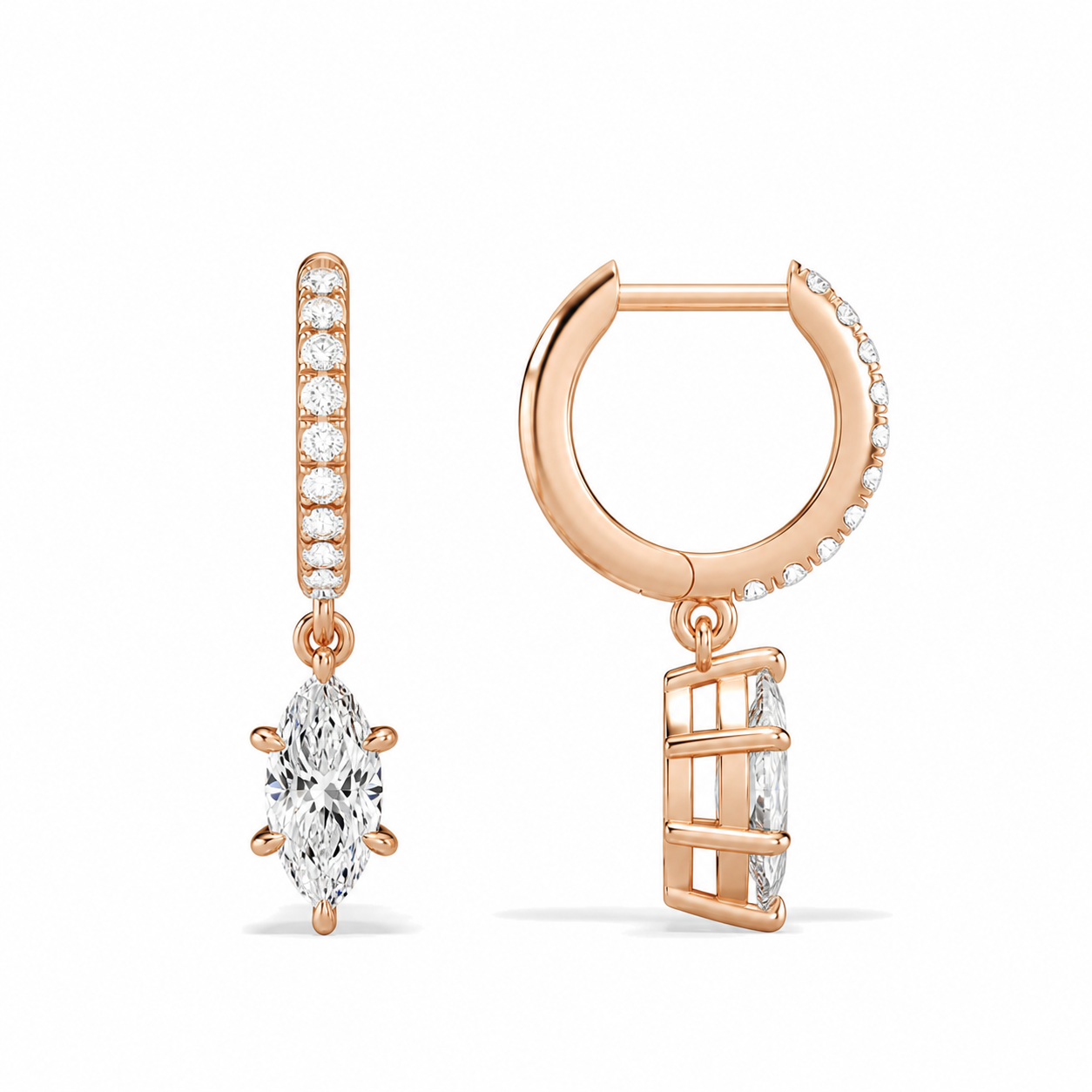 Fiorella Marquise Accented Drop Huggie Hoop Diamond Earrings in 14K Rose Gold second product view