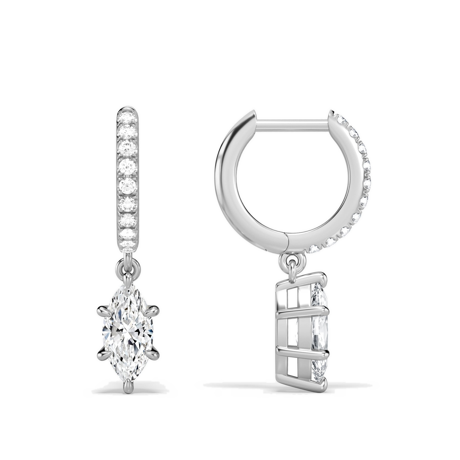 Fiorella Marquise Accented Drop Huggie Hoop Diamond Earrings in Platinum second product view