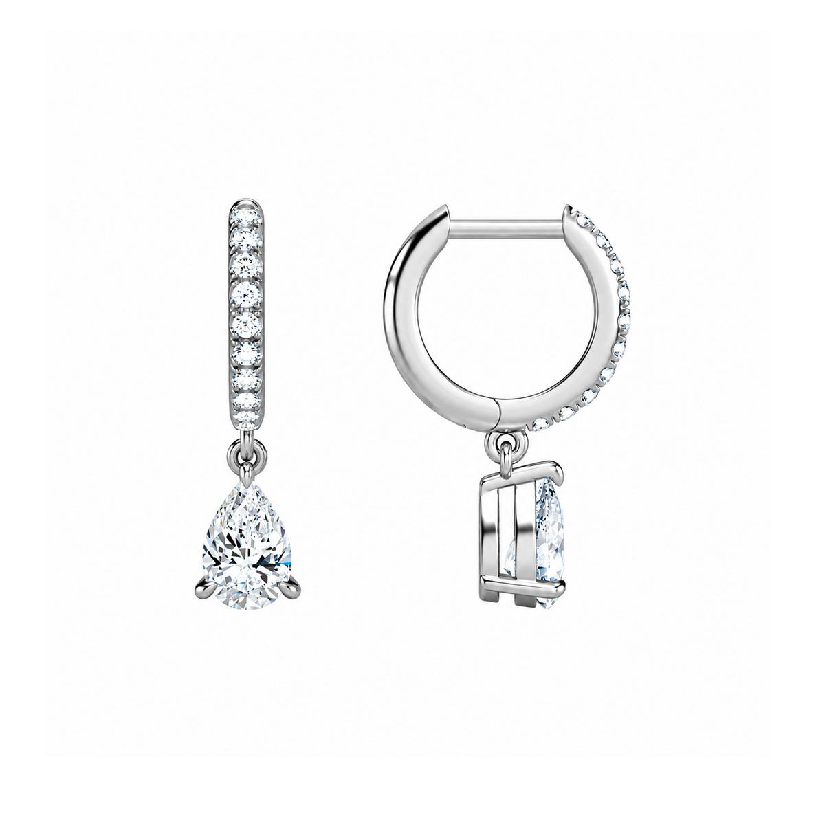 Fiorella Pear Accented Drop Huggie Hoop Lab-Grown Diamond Earrings in 14K White Gold, alternate product view