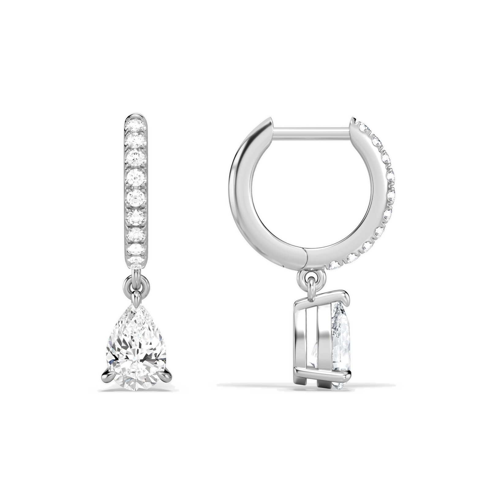 Fiorella Pear Accented Drop Huggie Hoop Diamond Earrings in 14K White Gold second product view