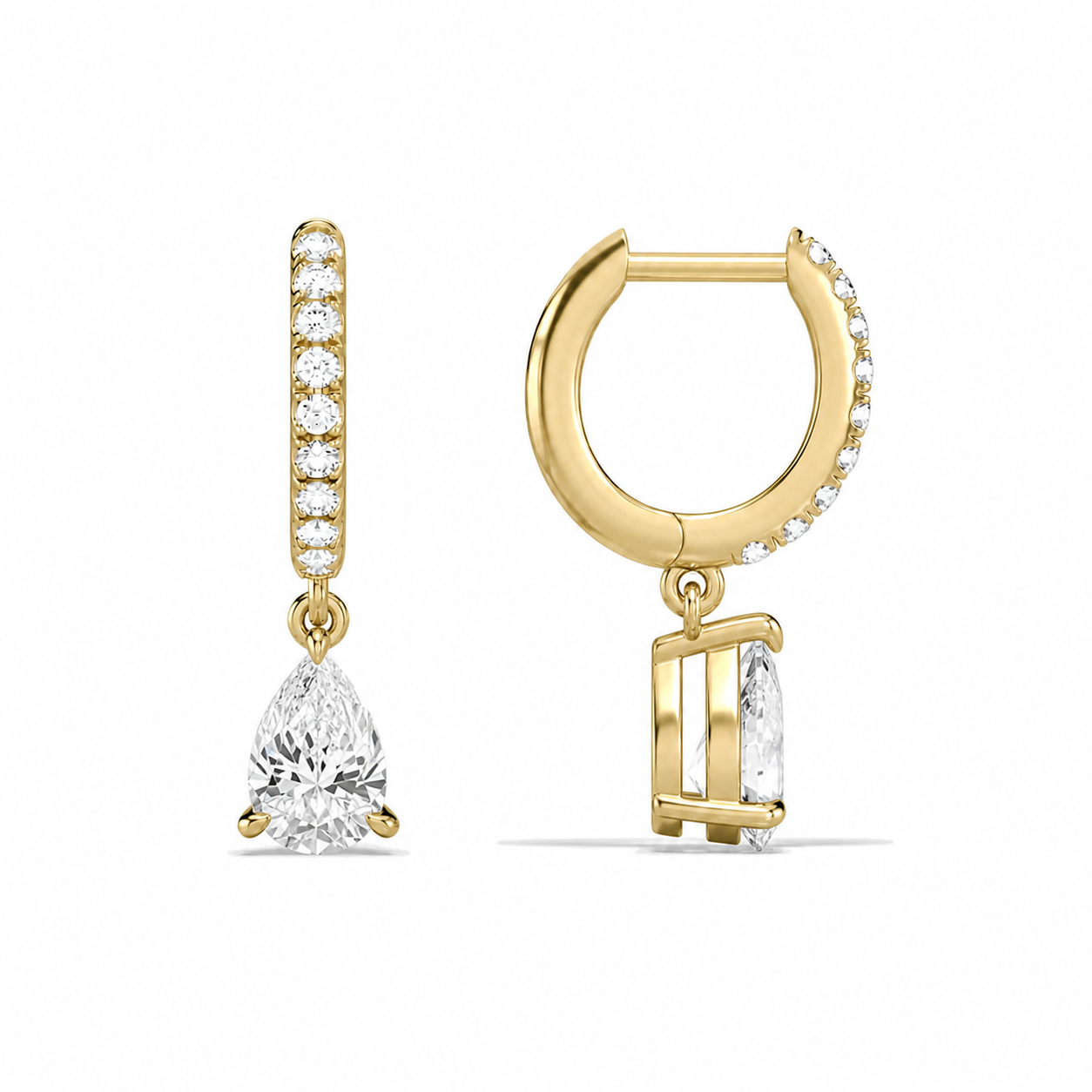 Fiorella Pear Accented Drop Huggie Hoop Diamond Earrings in 18K Yellow Gold second product view