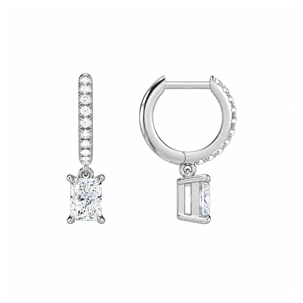 Fiorella Radiant Accented Drop Huggie Hoop Lab-Grown Diamond Earrings in Platinum, alternate product view