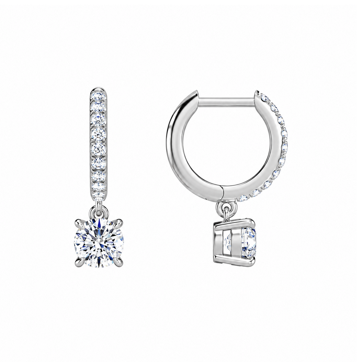 Fiorella Round Accented Drop Huggie Hoop Lab-Grown Diamond Earrings in Platinum, alternate product view