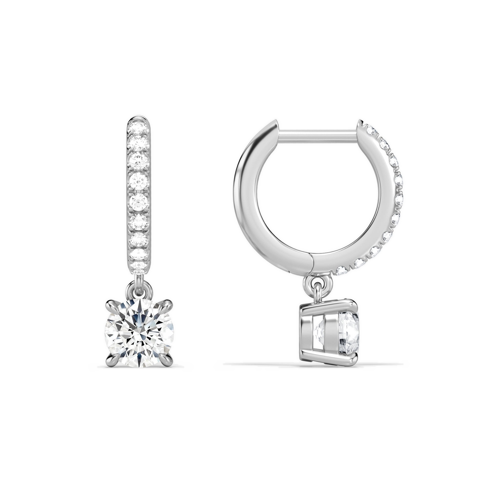 Fiorella Round Accented Drop Huggie Hoop Diamond Earrings in 18K White Gold second product view