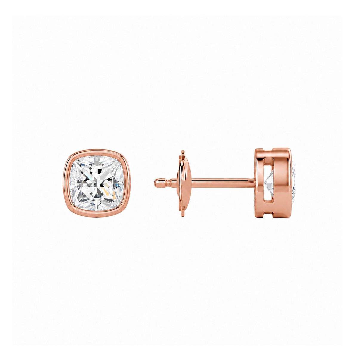Jolie Cushion Bezel Solitaire Lab-Grown Diamond Stud Earrings in 14K Rose Gold, alternate product view