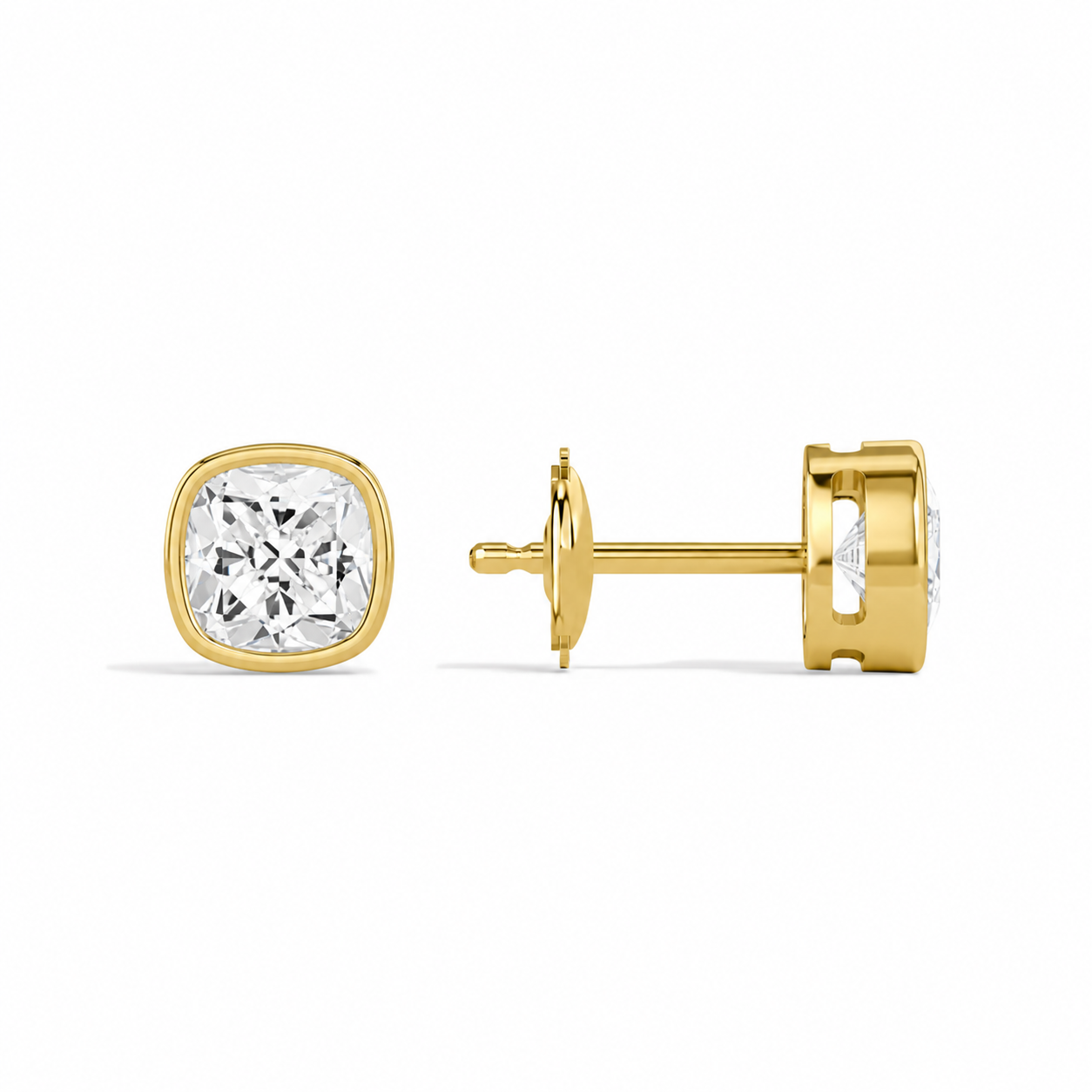 Jolie Cushion Bezel Solitaire Diamond Stud Earrings in 14K Yellow Gold second product view