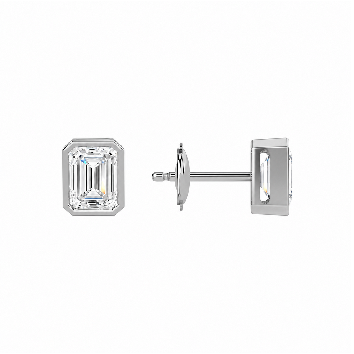 Jolie Emerald Bezel Solitaire Lab-Grown Diamond Stud Earrings in 18K White Gold, alternate product view