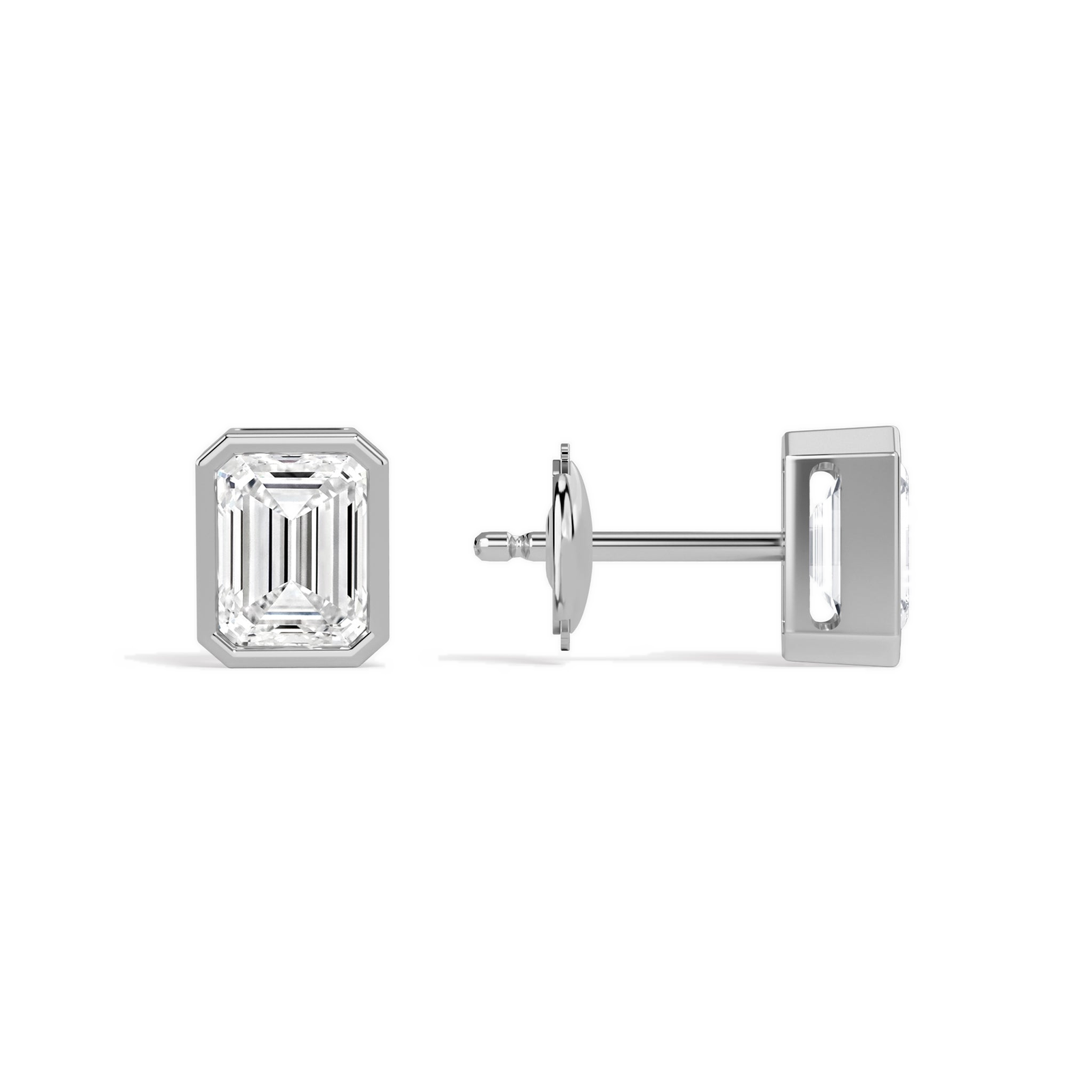 Jolie Emerald Bezel Solitaire Diamond Stud Earrings in 14K White Gold second product view