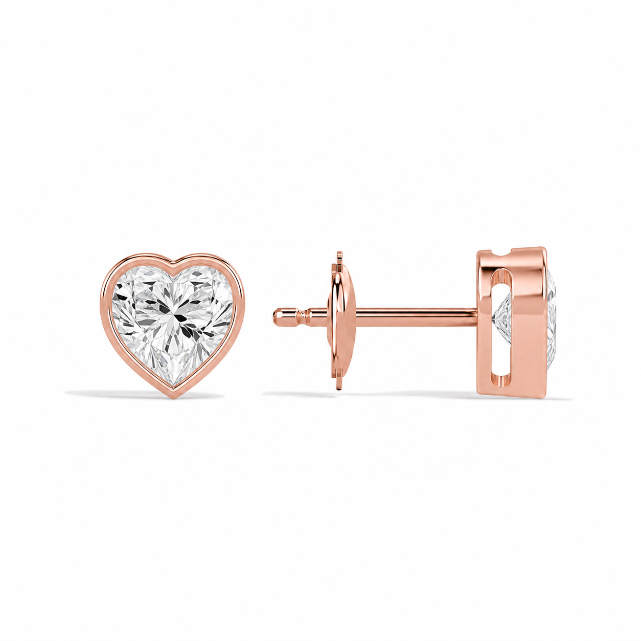 Jolie Heart Bezel Solitaire Diamond Stud Earrings in 14K Rose Gold second product view