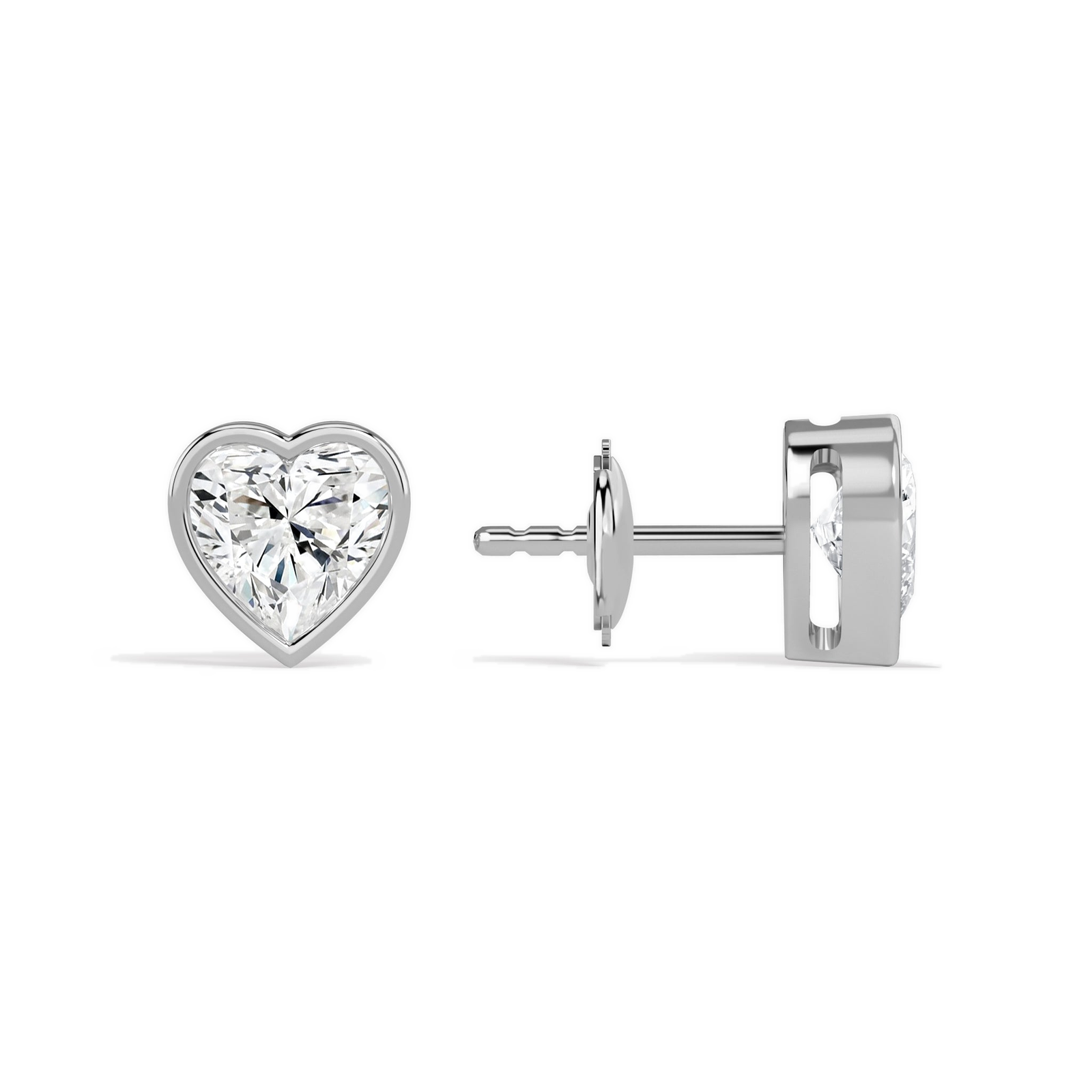 Jolie Heart Bezel Solitaire Diamond Stud Earrings in 14K White Gold second product view