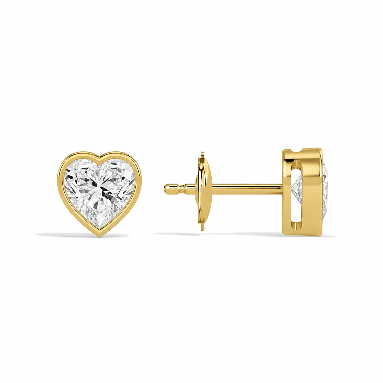 Jolie Heart Bezel Solitaire Diamond Stud Earrings in 18K Yellow Gold second product view