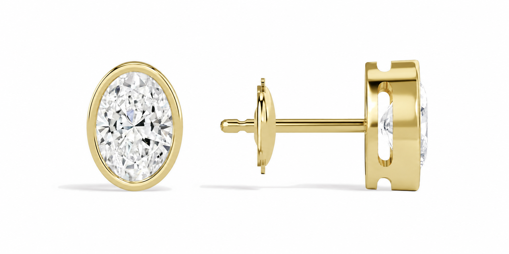 Jolie Oval Bezel Solitaire Diamond Stud Earrings in 14K Yellow Gold second product view