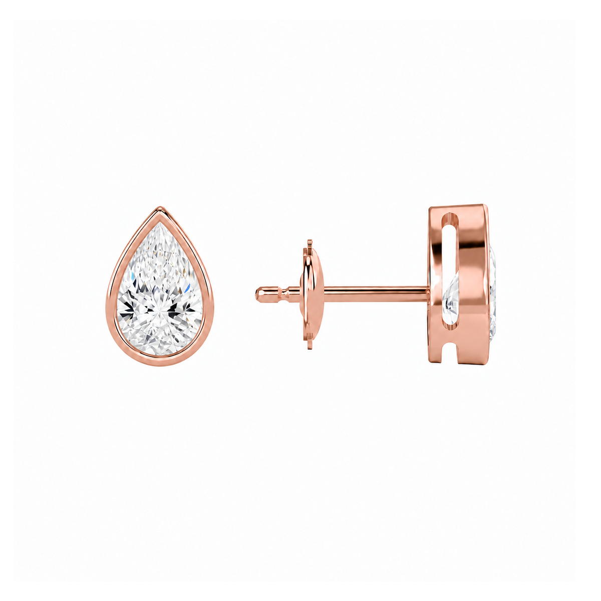 Jolie Pear Bezel Solitaire Lab-Grown Diamond Stud Earrings in 14K Rose Gold, alternate product view