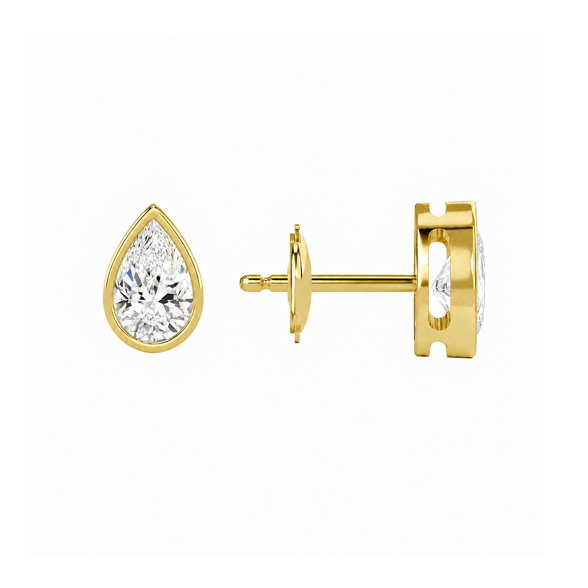 Jolie Pear Bezel Solitaire Lab-Grown Diamond Stud Earrings in 14K Yellow Gold, alternate product view