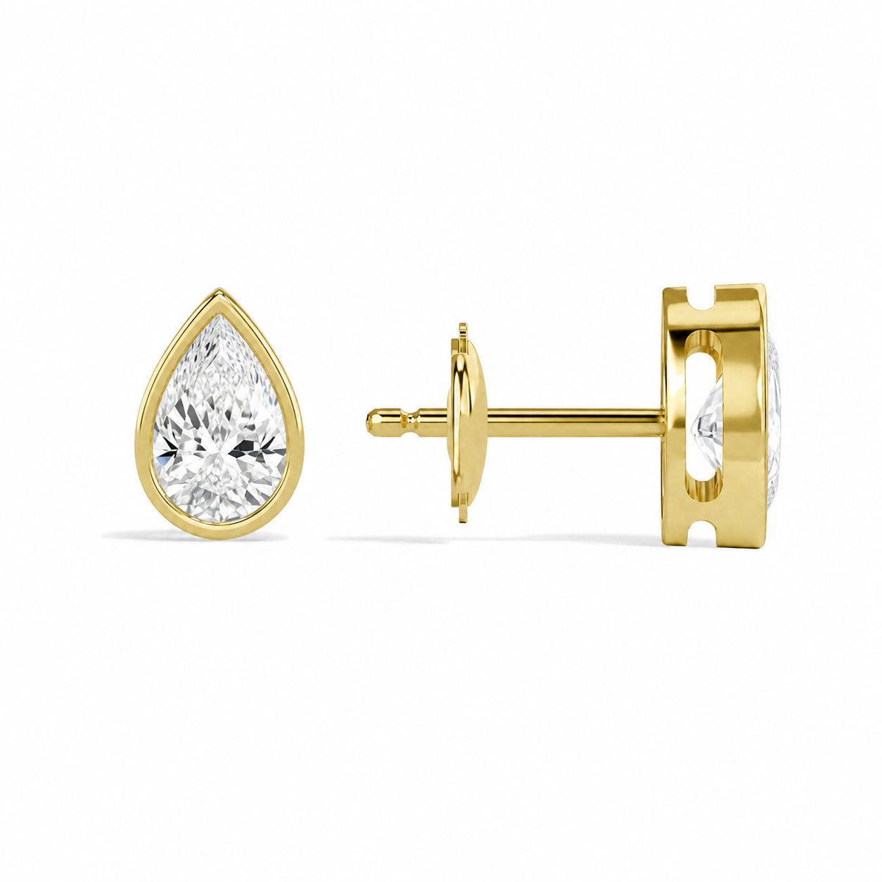 Jolie Pear Bezel Solitaire Diamond Stud Earrings in 18K Yellow Gold second product view