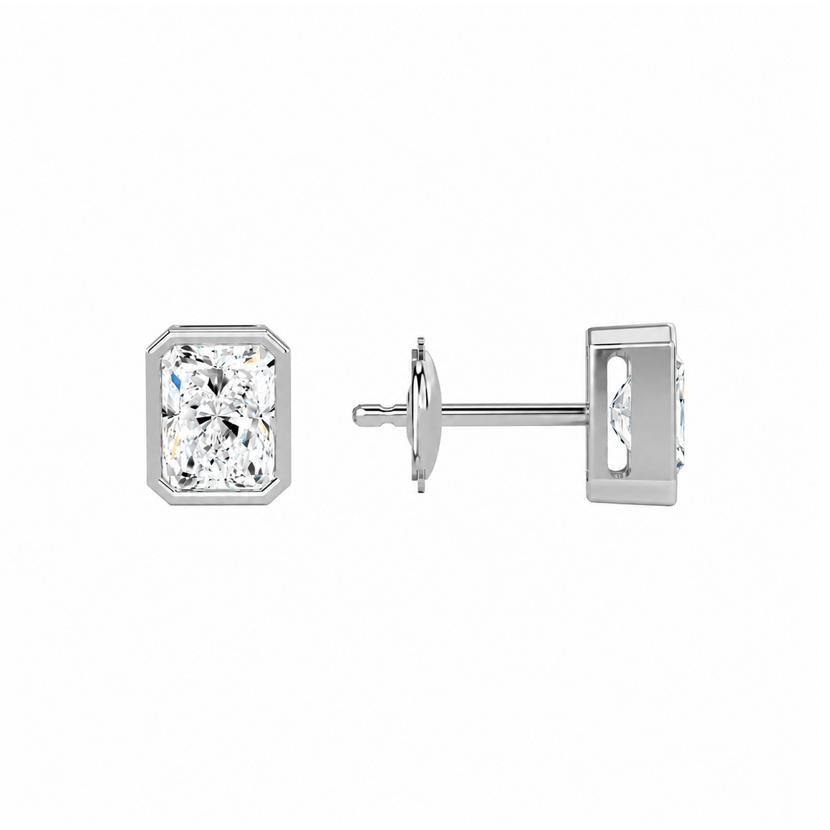 Jolie Radiant Bezel Solitaire Lab-Grown Diamond Stud Earrings in 14K White Gold, alternate product view