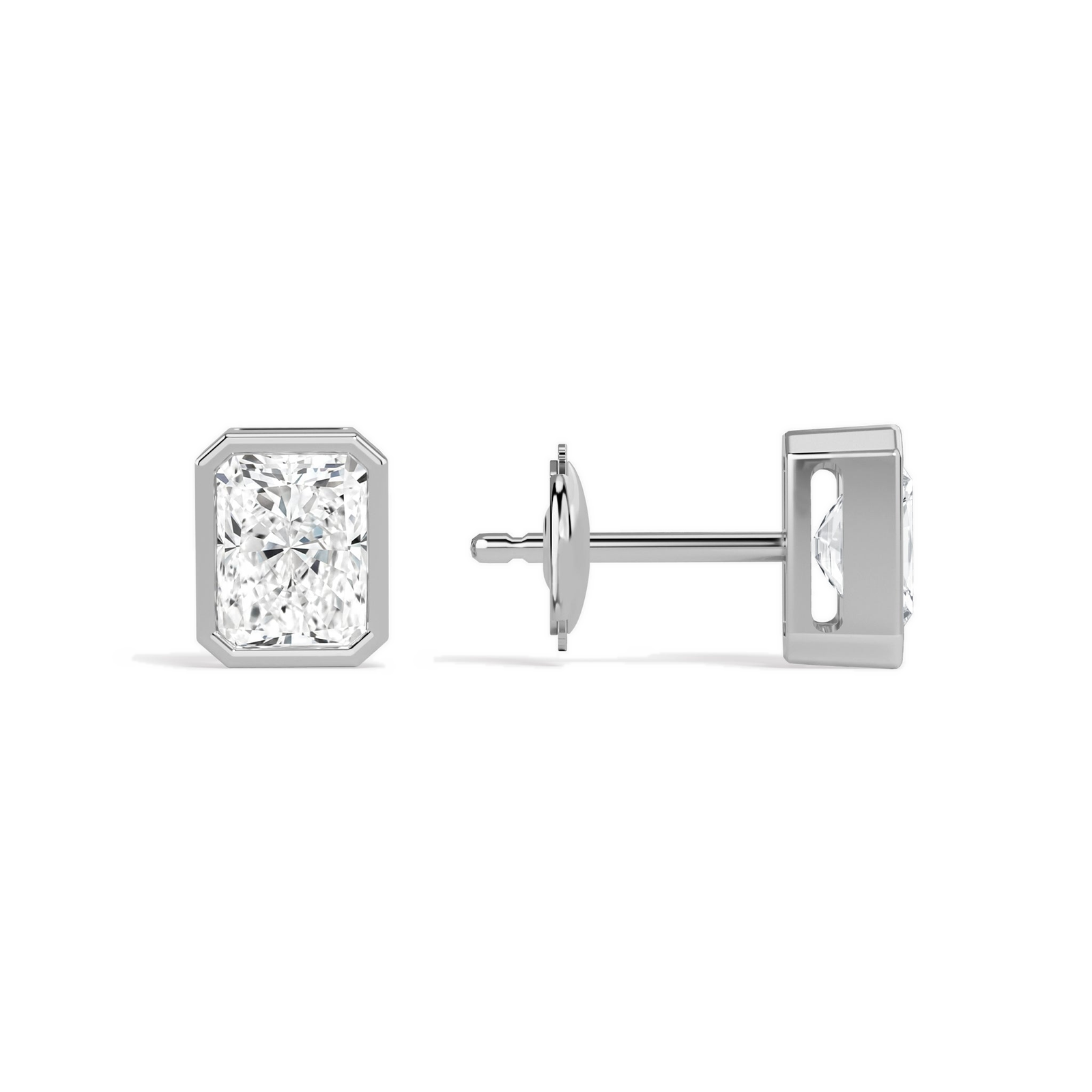 Jolie Radiant Bezel Solitaire Diamond Stud Earrings in 14K White Gold second product view