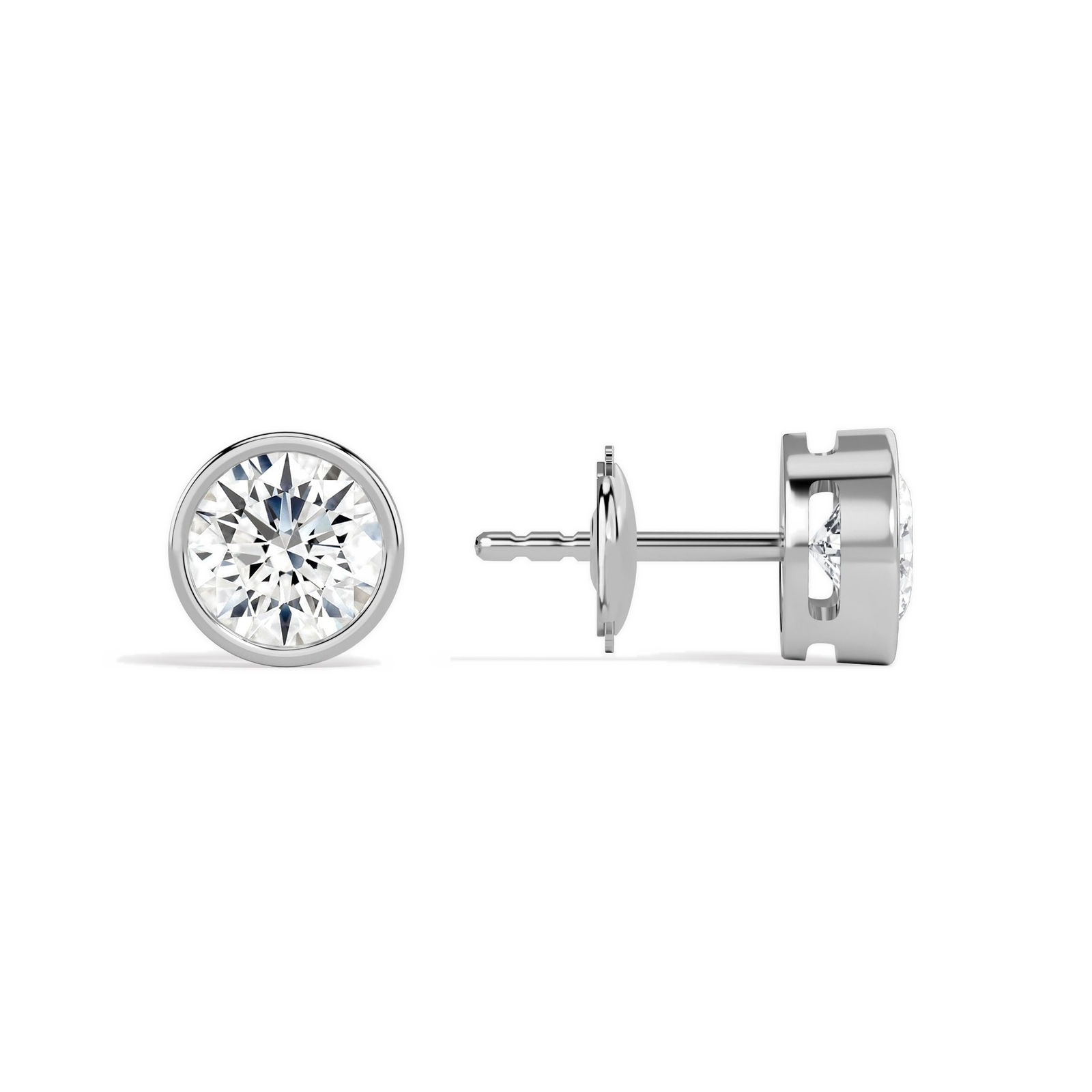 Jolie Round Bezel Solitaire Diamond Stud Earrings in 18K White Gold second product view