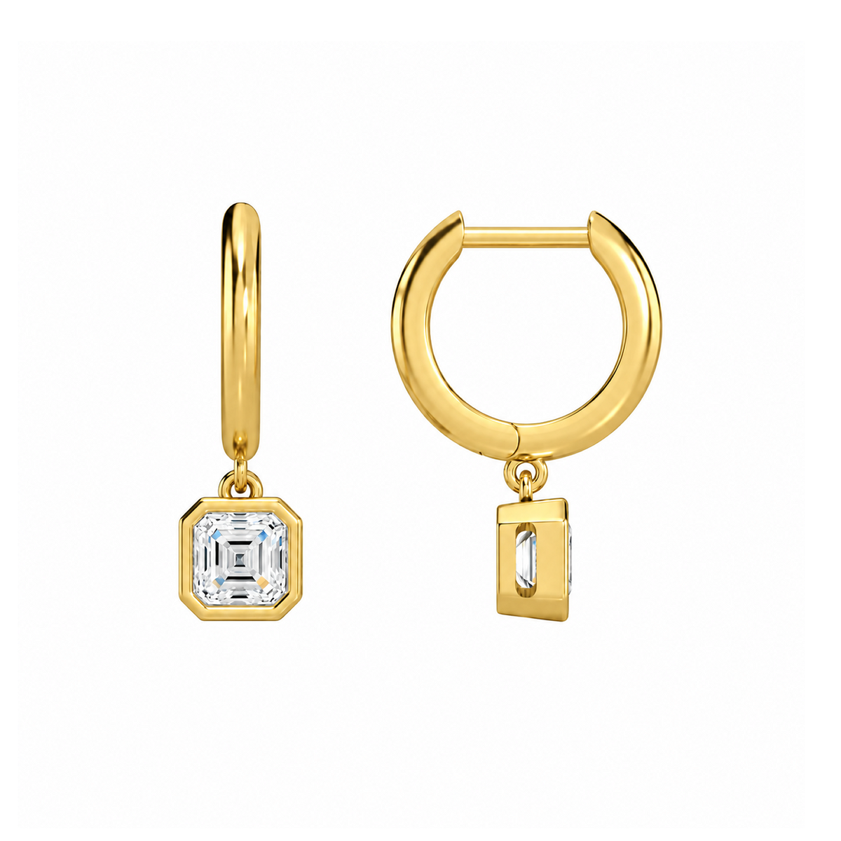 Giselle Asscher Bezel Drop Huggie Hoop Lab-Grown Diamond Earrings in 18K Yellow Gold, alternate product view
