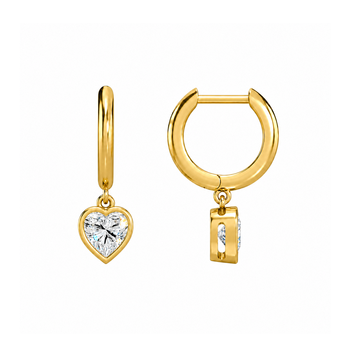 Giselle Heart Bezel Drop Huggie Hoop Lab-Grown Diamond Earrings in 14K Yellow Gold, alternate product view
