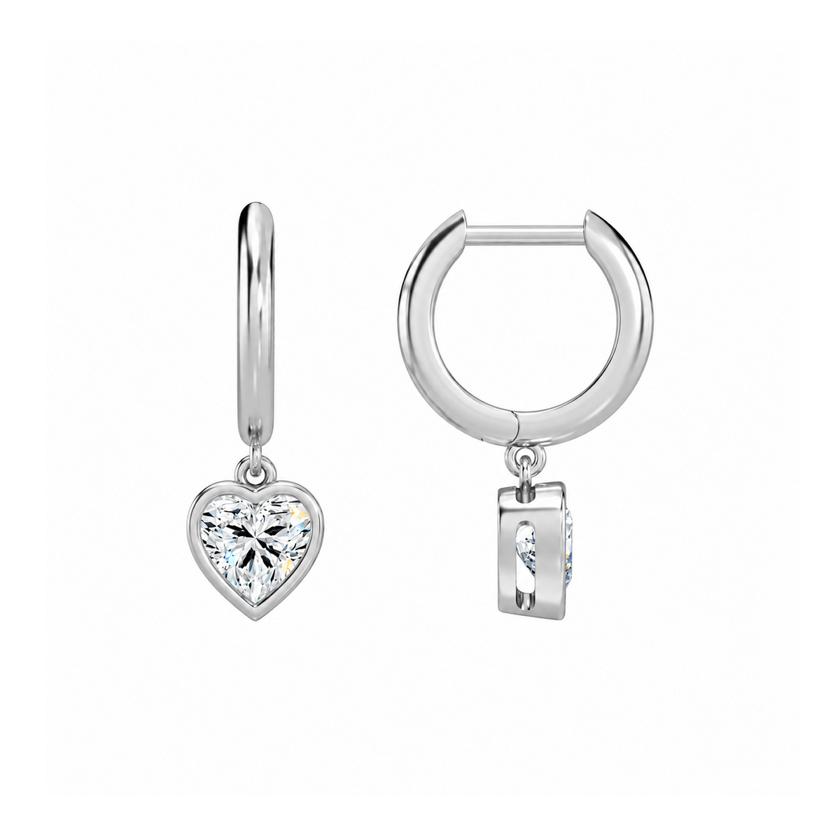 Giselle Heart Bezel Drop Huggie Hoop Lab-Grown Diamond Earrings in Platinum, alternate product view