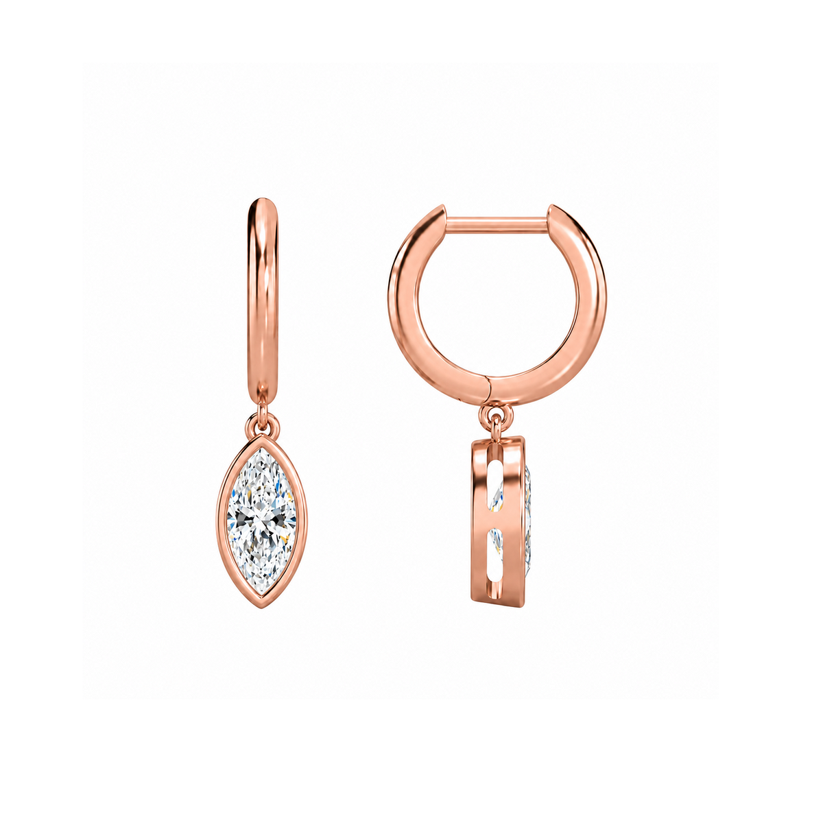 Giselle Marquise Bezel Drop Huggie Hoop Lab-Grown Diamond Earrings in 14K Rose Gold, alternate product view