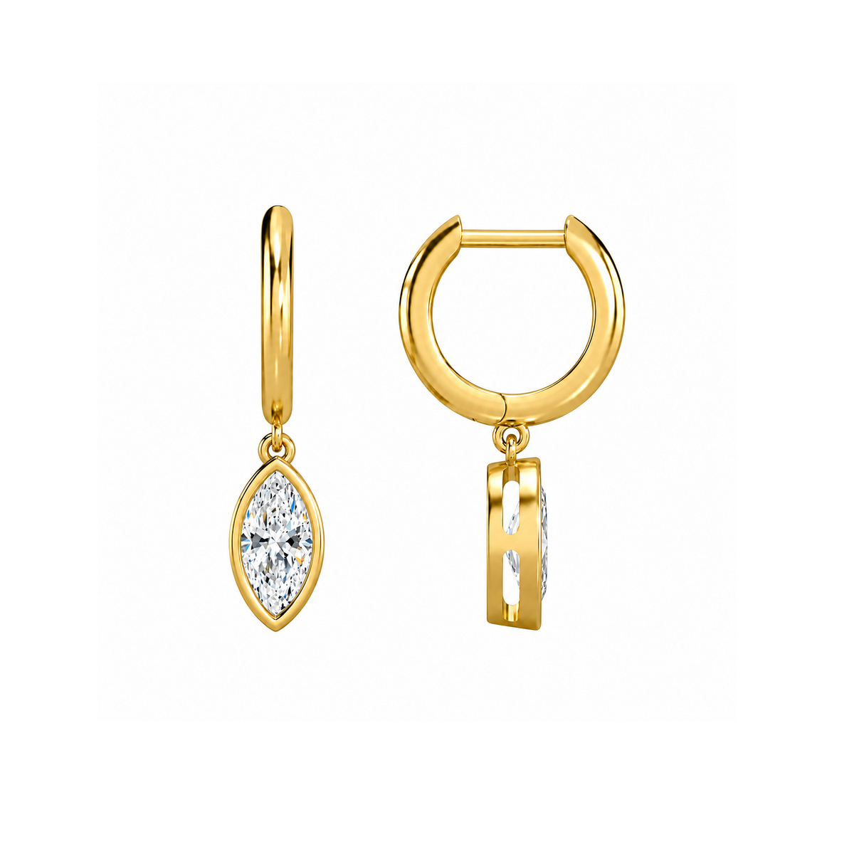 Giselle Marquise Bezel Drop Huggie Hoop Lab-Grown Diamond Earrings in 14K Yellow Gold, alternate product view