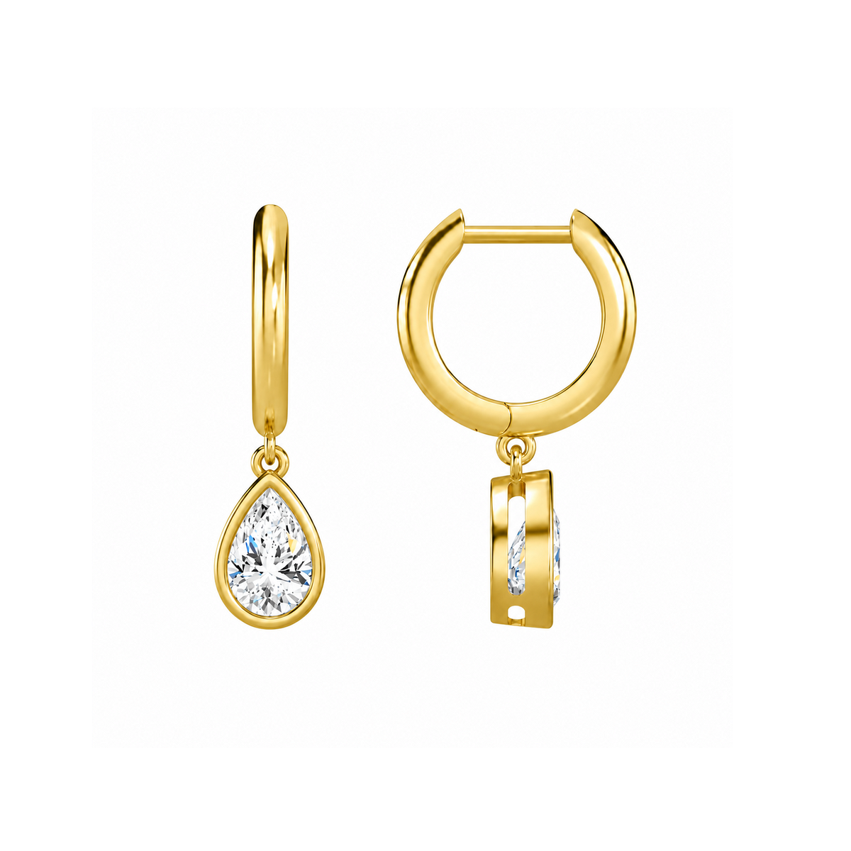 Giselle Pear Bezel Drop Huggie Hoop Lab-Grown Diamond Earrings in 18K Yellow Gold, alternate product view