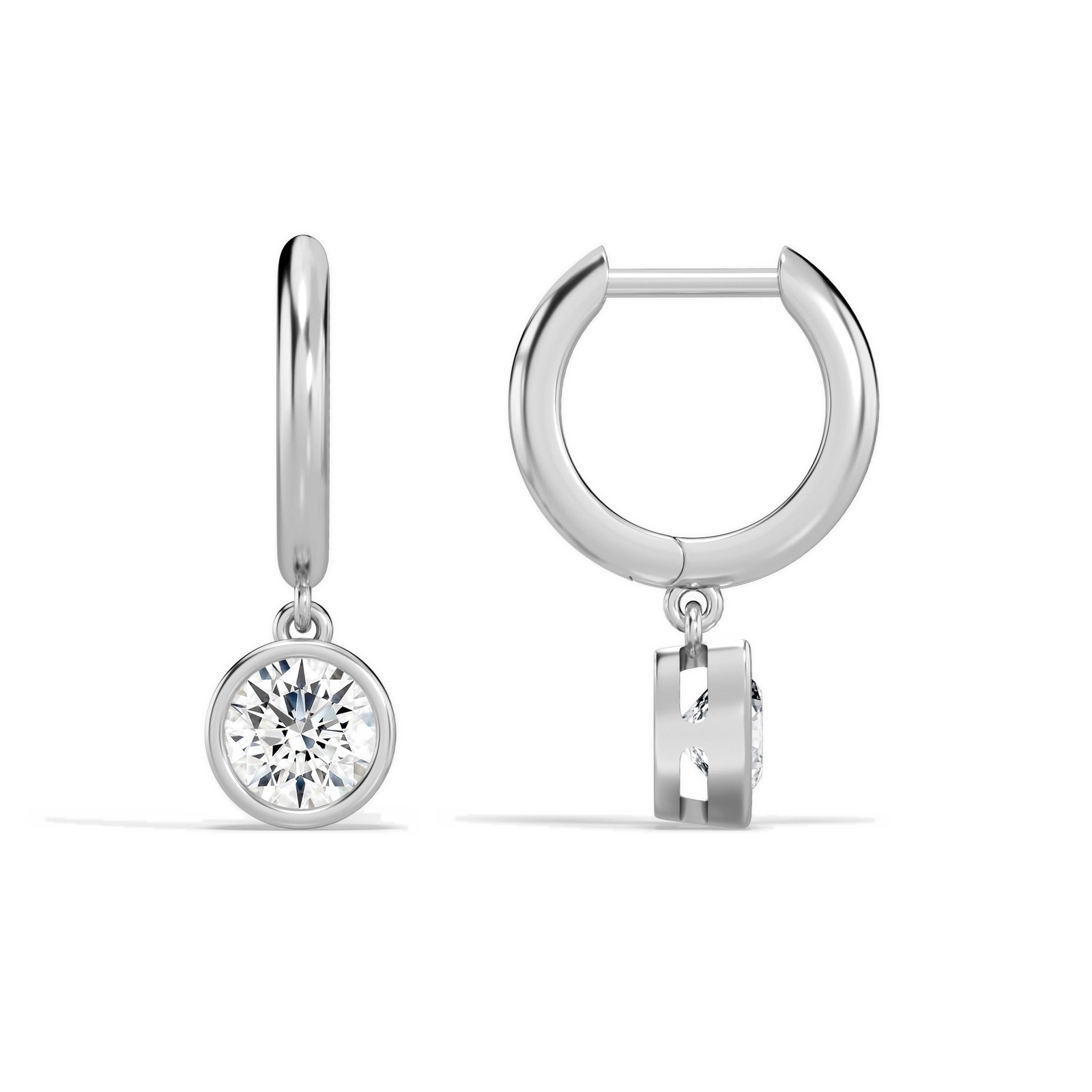 Giselle Round Bezel Drop Huggie Hoop Diamond Earrings in Platinum second product view