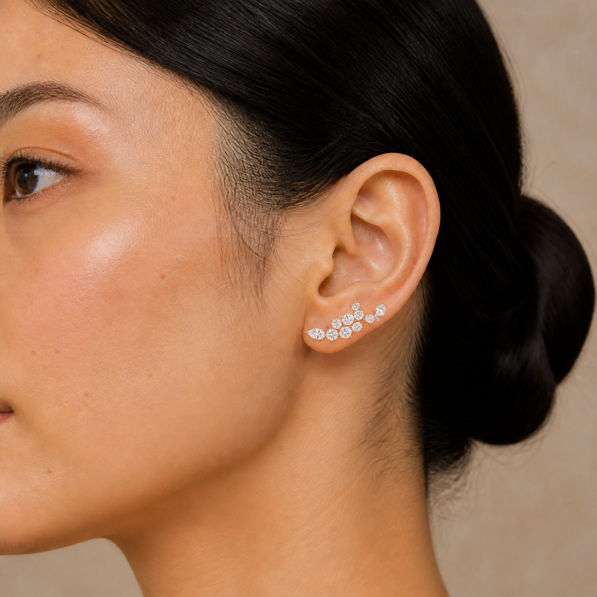 Honorine Cluster Climber Lab-Grown Diamond Stud Earrings in 14K Rose Gold, worn on ear