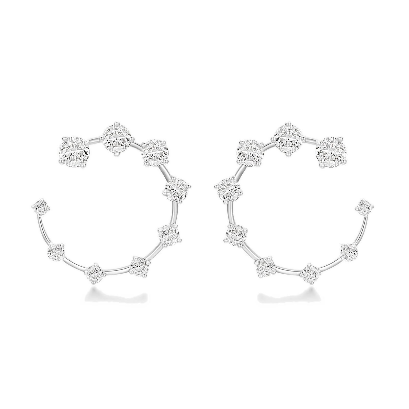 Kallista Graduated Open Hoop Diamond Earrings in 14K White Gold second product view