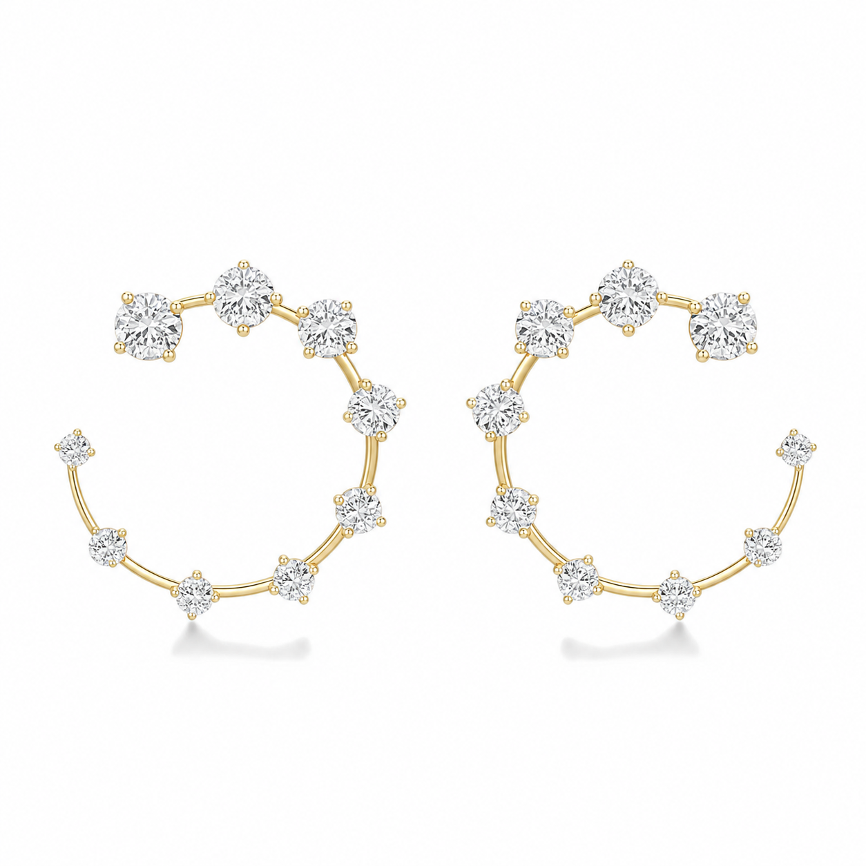 Kallista Graduated Open Hoop Diamond Earrings in 18K Yellow Gold second product view