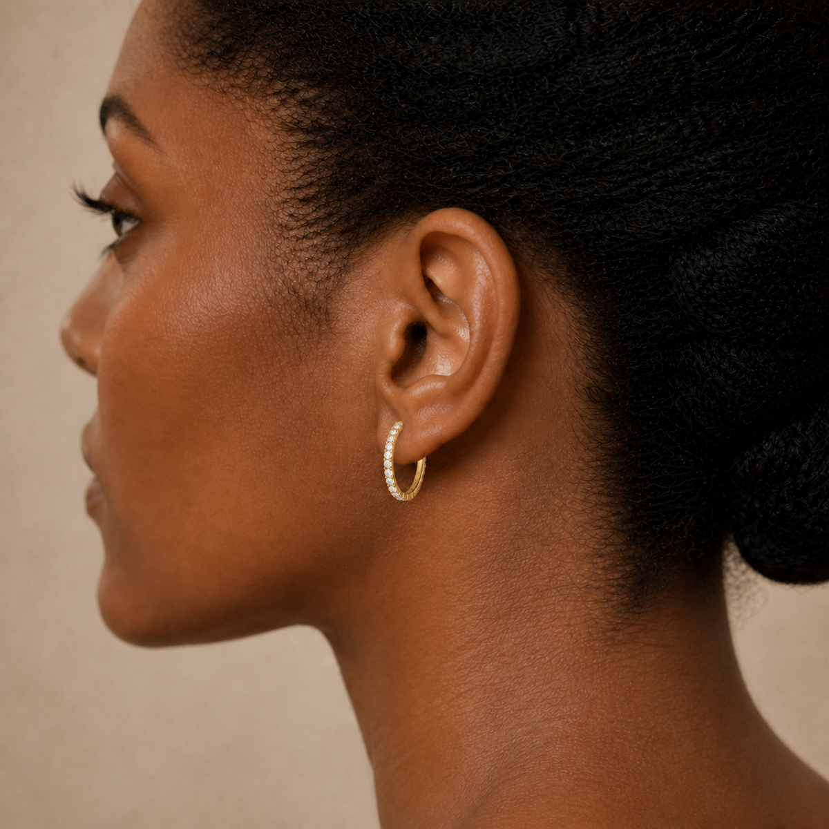 Quinn Inside-Out Hoop Lab-Grown Diamond Earrings in 14K Yellow Gold, worn on ear