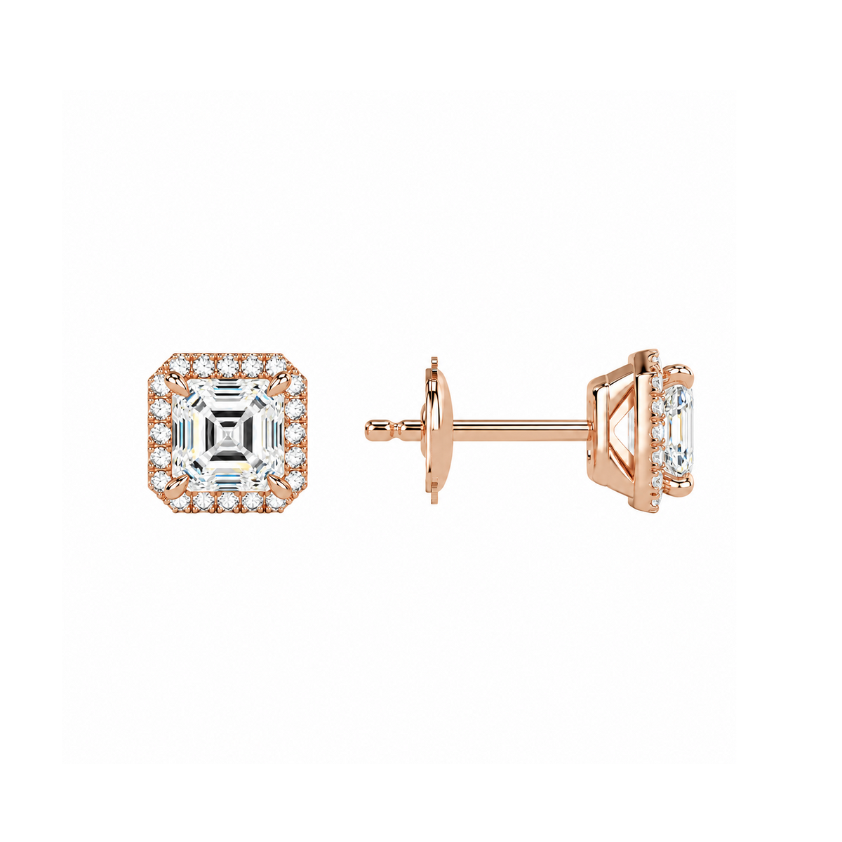 Seren Asscher Halo Lab-Grown Diamond Stud Earrings in 14K Rose Gold, alternate product view