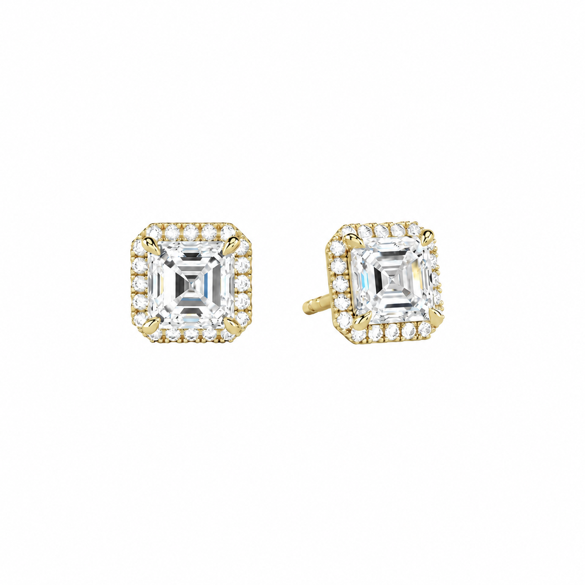 Seren Asscher Halo Lab-Grown Diamond Stud Earrings in 18K Yellow Gold, front view