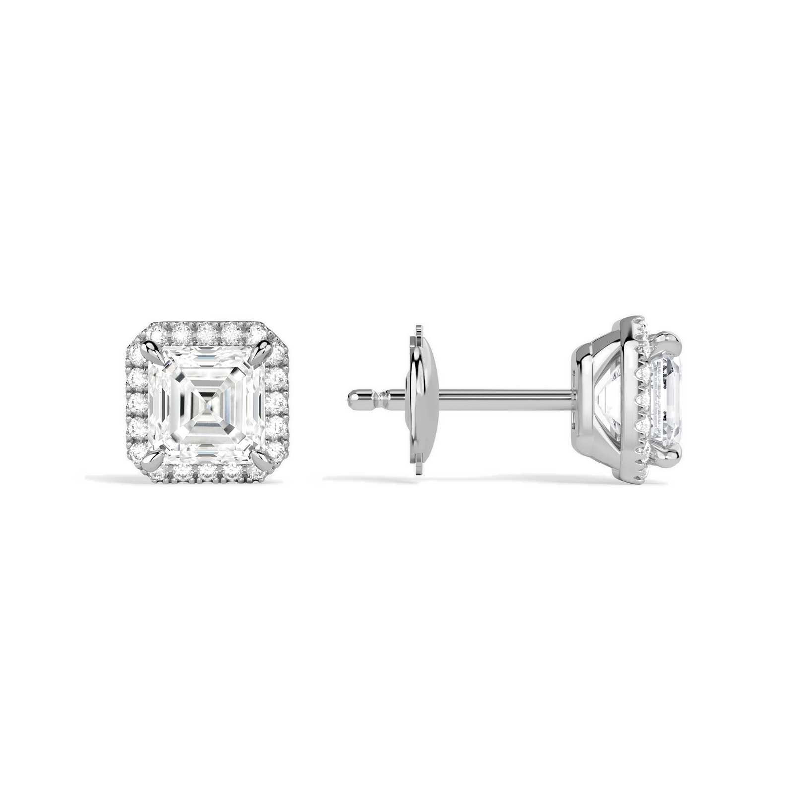 Seren Asscher Halo Diamond Stud Earrings in 14K White Gold second product view