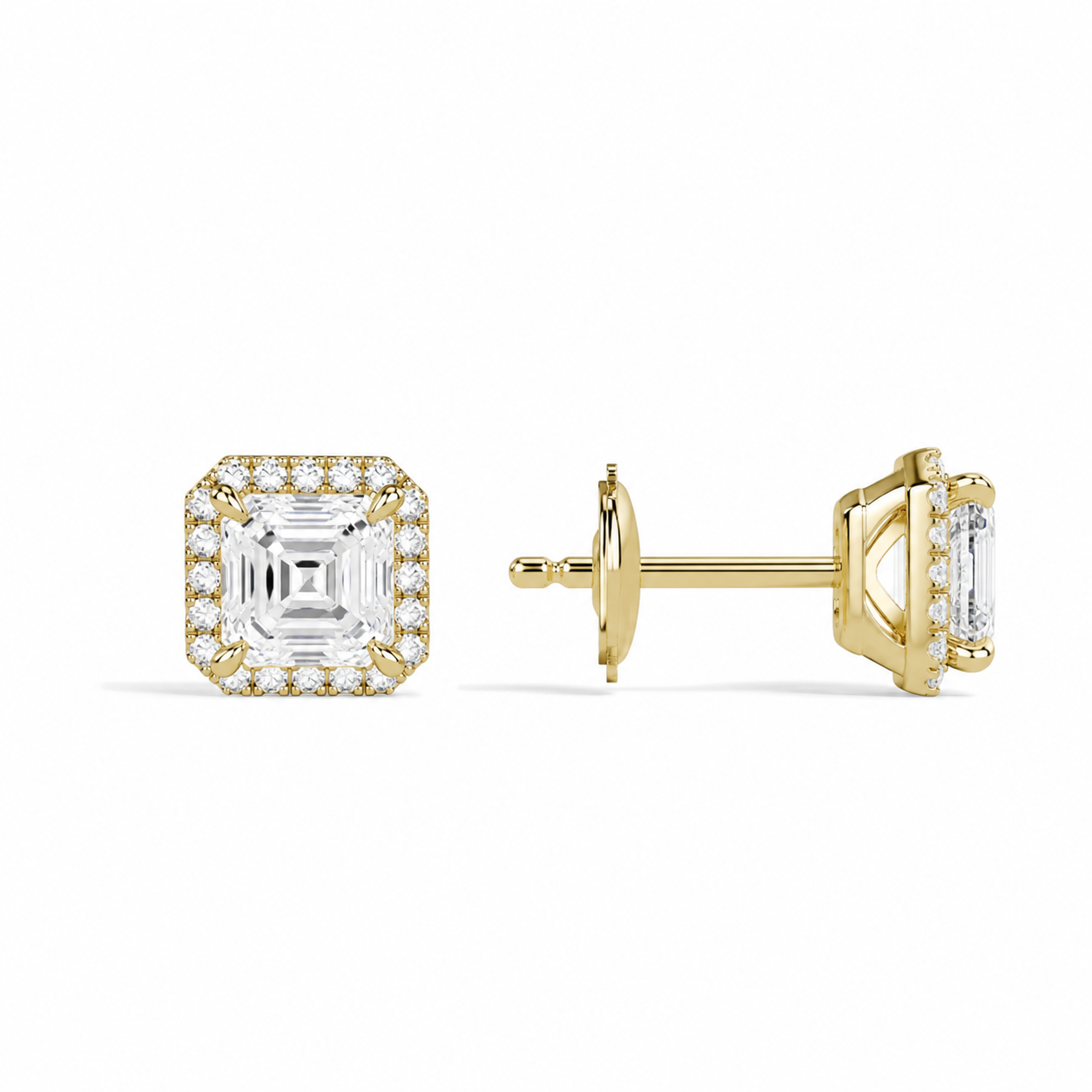 Seren Asscher Halo Diamond Stud Earrings in 18K Yellow Gold second product view
