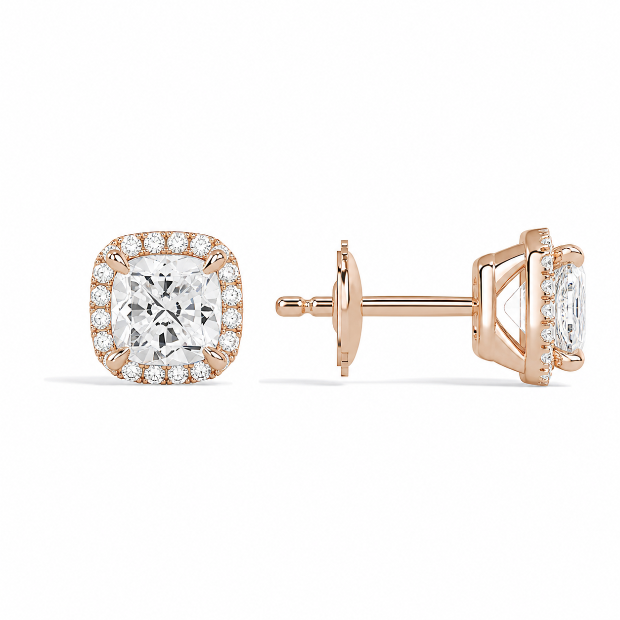 Seren Cushion Halo Diamond Stud Earrings in 14K Rose Gold second product view