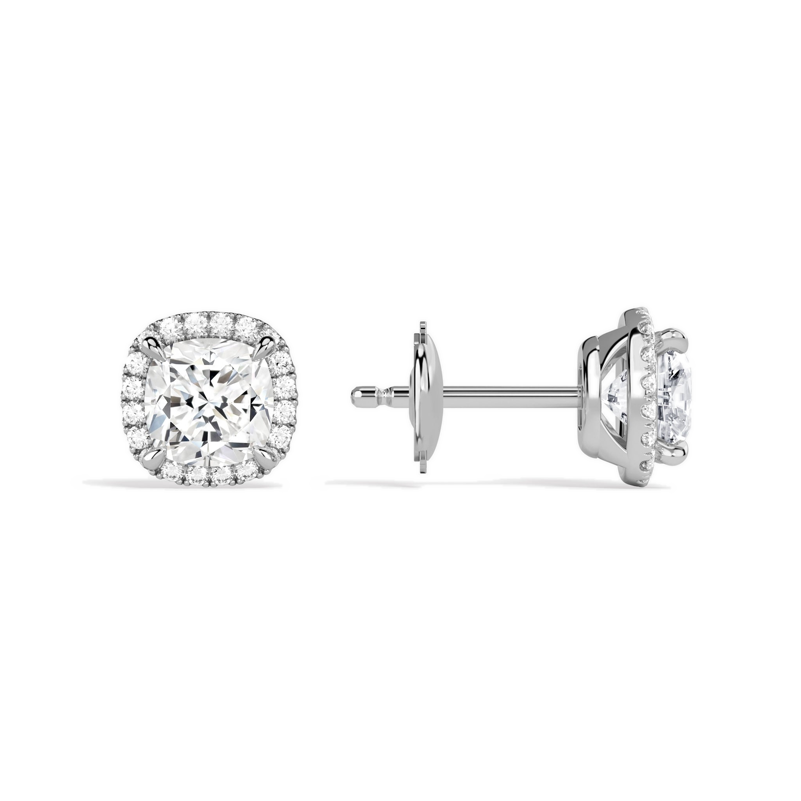 Seren Cushion Halo Diamond Stud Earrings in 14K White Gold second product view