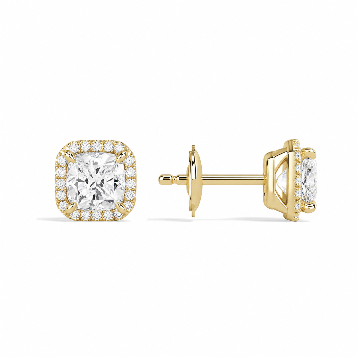 Seren Cushion Halo Diamond Stud Earrings in 18K Yellow Gold second product view